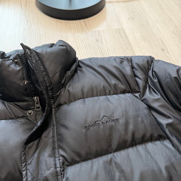 Men's Eddie Bauer Premium Quality Goose Down Black Parka Puffer Jacket Sz Medium - Picture 2 of 8